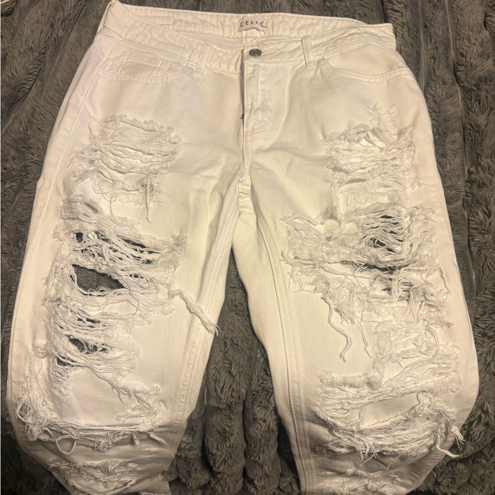 Distressed White Jeans